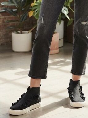 Women’s Black Ruffle High-Top Sneakers